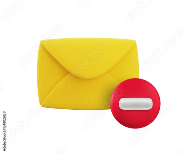 Obraz Vector cartoon 3d blocked mail icon. Realistic 3d render of yellow envelope with red circle stop sign. No spam mail sign, forbidden mailing, do not send message notification, restriction sticker.