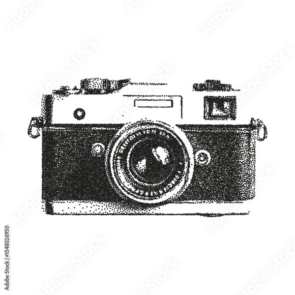 Obraz Halftone stipple photo camera. Collage cutout element on transparent background for print, banner.