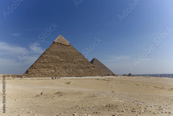 Fototapeta View of the Pyramids of Chephren and Cheops in Giza, Egypt