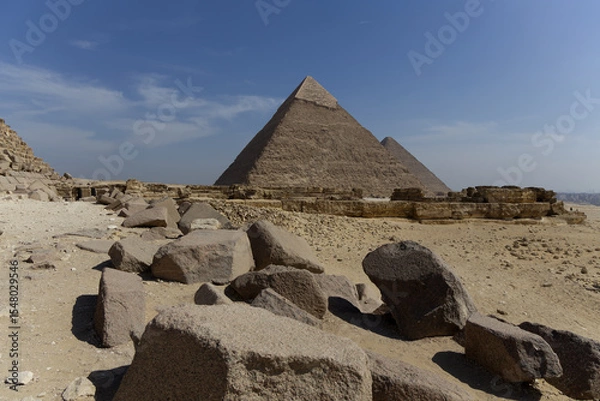 Fototapeta View of the Pyramids of Chephren and Cheops in Giza, Egypt