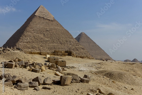 Fototapeta View of the Pyramids of Chephren and Cheops in Giza, Egypt