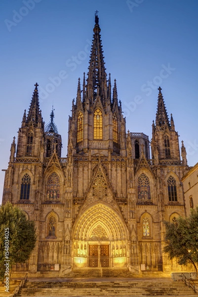 Obraz The main portal Barcelona Cathedral with no people at dawn