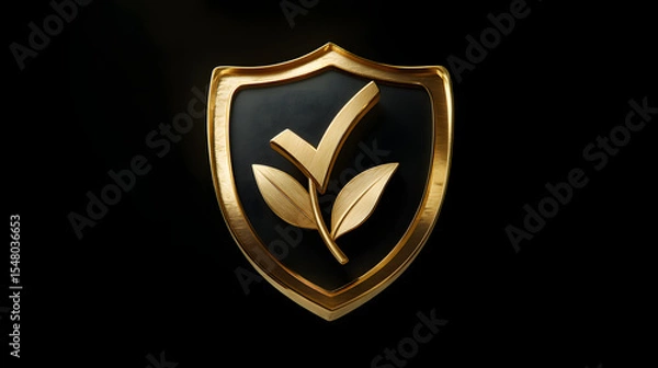 Fototapeta A golden shield with a leaf emblem, symbolizing protection and sustainability.