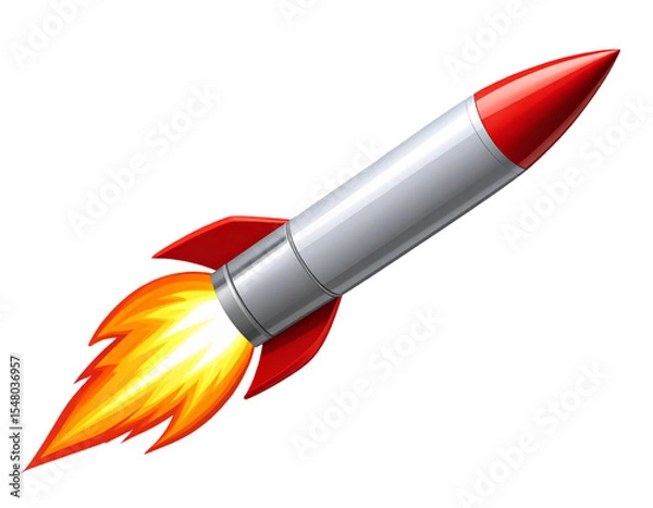 Fototapeta Vector Illustration of Stylized Missile with Motion Lines and Cartoon Fire Trail, Isolated on Transparent Background