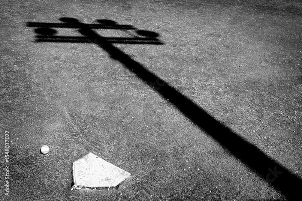 Fototapeta Baseball Field Home Plate Shadow of Lights Blak and White