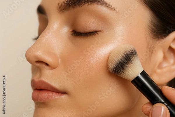 Obraz Beauty and skincare routine: applying makeup with precision and care