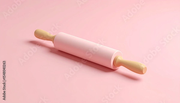 Fototapeta Clay 3D Icon of Rolling Pin with Flattened Dough Minimal Background Simple Kitchen Tool
