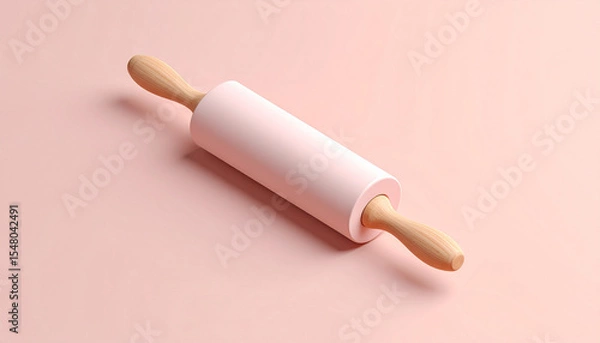 Fototapeta Clay 3D Icon of Rolling Pin with Flattened Dough Minimal Background Simple Kitchen Tool