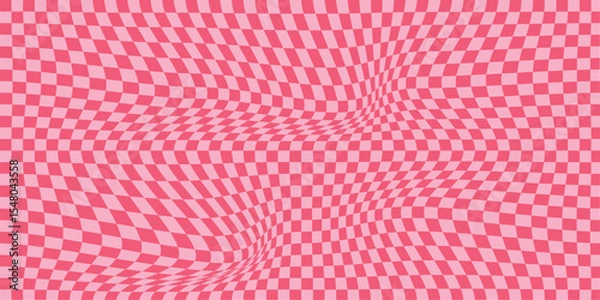 Fototapeta  pink Groovy checker seamless pattern, wavy abstract retro checkerboard background. Trippy wave board geometric.  eps 10