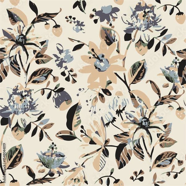Fototapeta botanical floral, vector, seamless pattern , herbs and leaves ,big set, background with flowers
