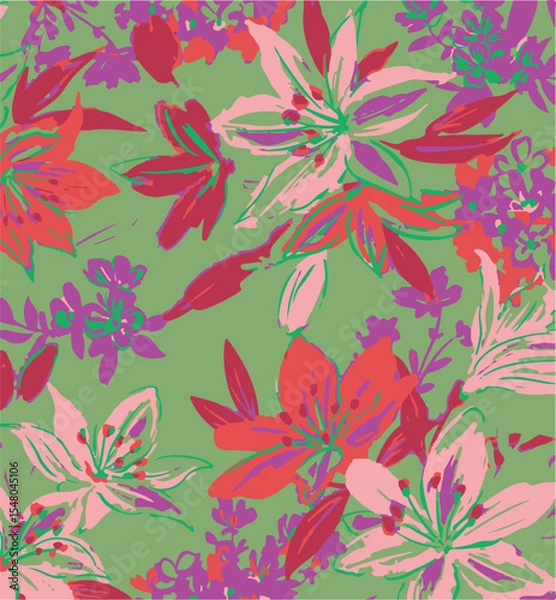 Fototapeta botanical floral, vector, seamless pattern , herbs and leaves ,big set, background with flowers