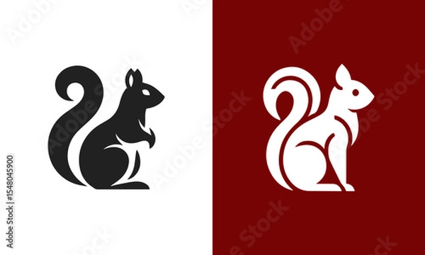 Obraz Stylized squirrel logo design black and white ai generated