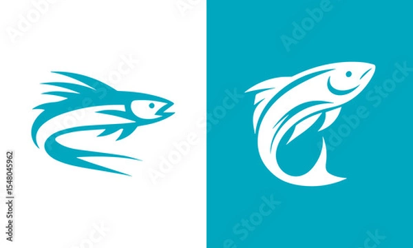 Obraz Abstract fish logo design two color variations ai generated