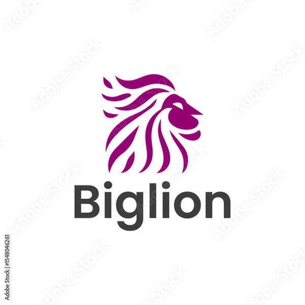 Obraz Purple lion head logo design brand identity ai generated