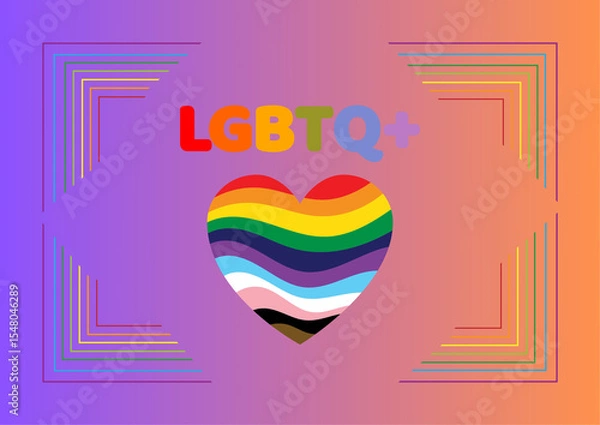 Obraz Colorful rainbow heart vector illustration for Valentine's Day love and romance design on a pink background