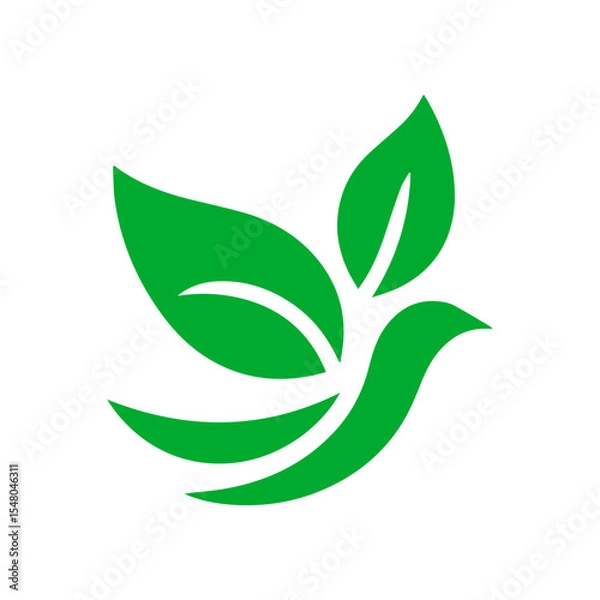Obraz Green bird logo design with leaves for Eco business ai generated