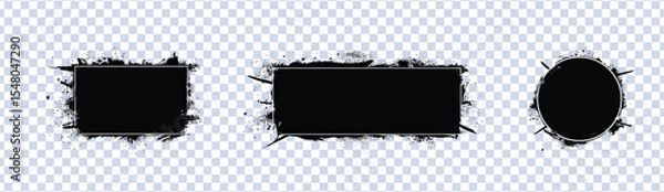 Fototapeta Black Grunge Frames and Text Boxes, Dirty Artistic Ink and Paint Brush Strokes, Vector Design Elements on White Background