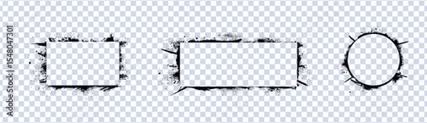 Fototapeta Black Grunge Frames and Text Boxes, Dirty Artistic Ink and Paint Brush Strokes, Vector Design Elements on White Background