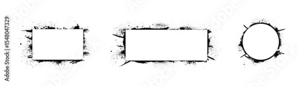 Fototapeta Black Grunge Frames and Text Boxes, Dirty Artistic Ink and Paint Brush Strokes, Vector Design Elements on White Background