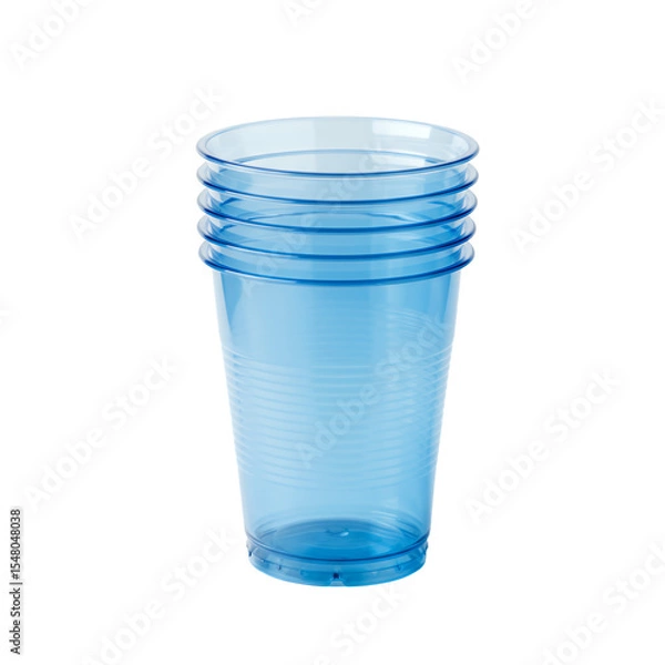 Fototapeta Stack of four translucent light blue plastic cups on transparent background. Clean and simple studio shot