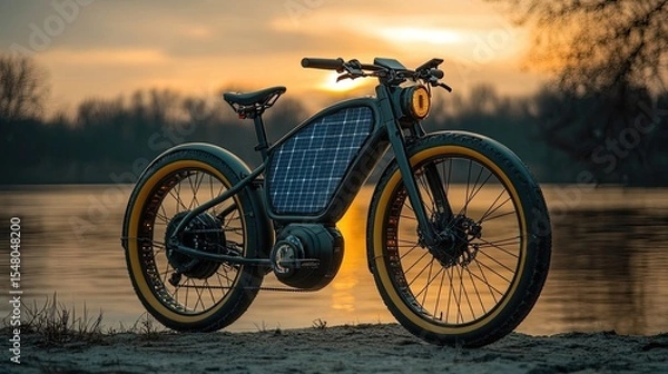 Obraz Electric bike with solar charging panels 