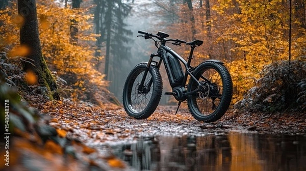 Obraz Electric bikes charging in a forest setting 