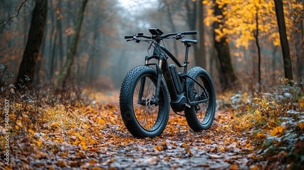 Obraz Electric bikes charging in a forest setting 