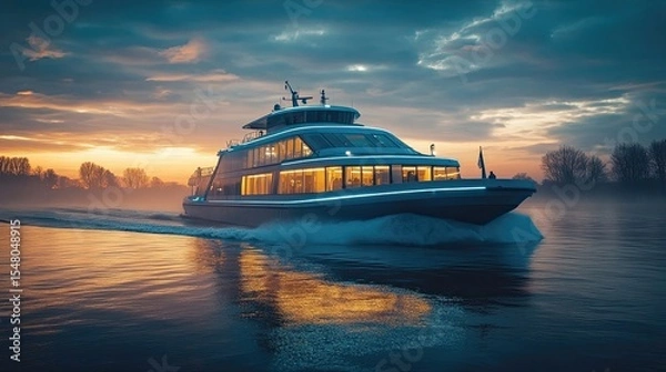 Obraz Electric ferry with blue-green energy consumption stats