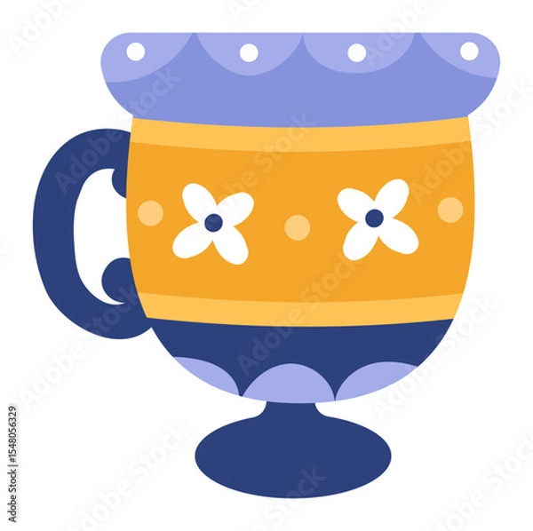 Fototapeta Charming decorated ceramic cup stands on a small base, featuring a handle and a delightful floral pattern, adding a touch of elegance to teatime or coffee breaks