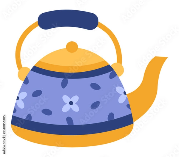 Obraz Traditional kettle featuring a charming floral pattern and a sturdy handle, waiting to be filled with water and placed on the stovetop, perfect for brewing a hot beverage