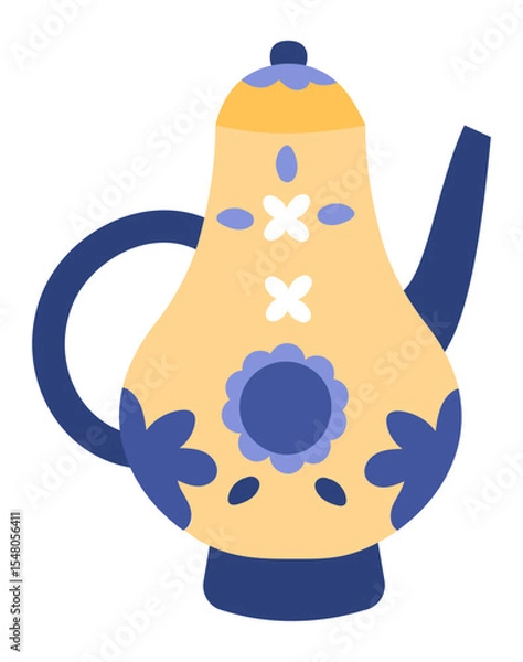 Obraz Traditional ceramic teapot featuring a charming blue and white floral pattern, isolated against a clean white background, serving as an ideal accent for tea enthusiasts and kitchen decor