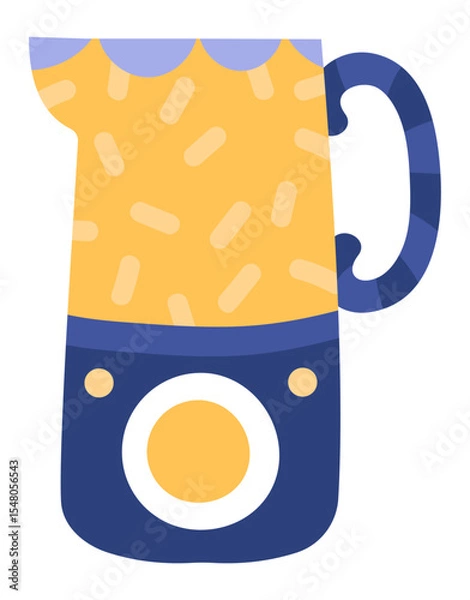 Obraz Modern electric citrus juicer with yellow body and blue base standing on white background, small kitchen appliance for making fresh juice, simple flat vector illustration