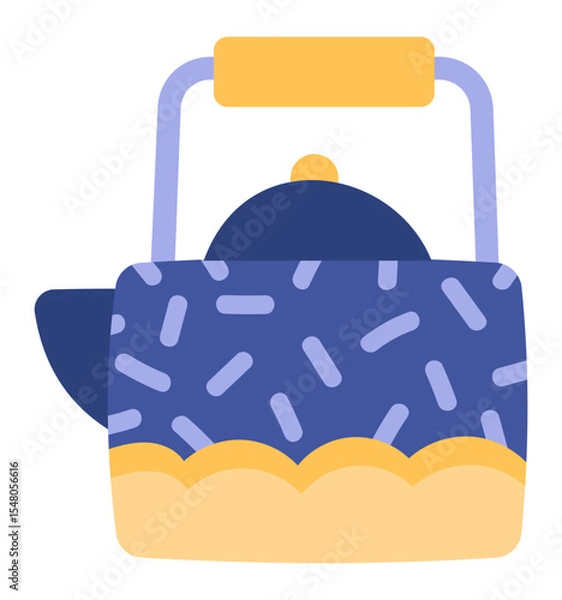 Obraz Stylish blue and yellow teapot featuring a handle and spout, pouring hot water and creating a cozy atmosphere, perfect for enjoying tea time and savoring warm beverages