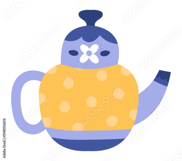 Obraz Whimsical teapot with a charming flower adornment and playful polka dots, adding a touch of joy to teatime, perfect for children's illustrations or any project needing a dose of cuteness