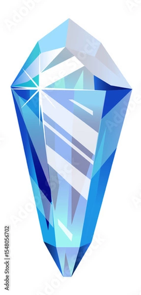 Obraz Glistening bright light blue crystal with sharp, faceted edges resting on a plain white background, creating an enchanting interplay of color and light that exudes elegance and luxury