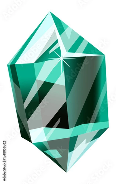 Obraz Large faceted aquamarine crystal radiating inner light against a pristine white background, enhancing fantasy or luxury themed projects with its sparkling elegance and vibrant beauty