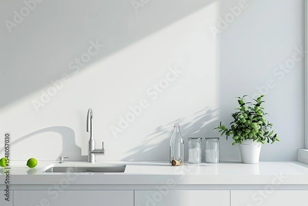 Obraz high resolution picture of White countertops in white kitchen