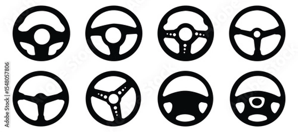 Fototapeta Car Steering Wheel Icon Set – Handheld and Isolated Vector Symbols for Vehicles, vector illustration.
