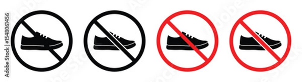Fototapeta No Barefoot Prohibition Sign Set – Footprint Ban Icons and Forbidden Footstep Symbols, vector illustration.