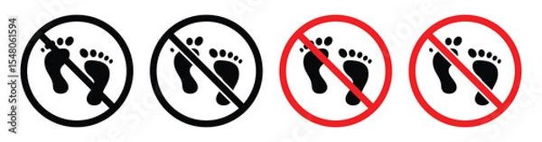 Fototapeta No Barefoot Prohibition Sign Set – Footprint Ban Icons and Forbidden Footstep Symbols, vector illustration.