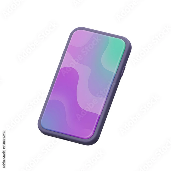 Fototapeta Glossy smartphone floating on transparent background with colorful screen