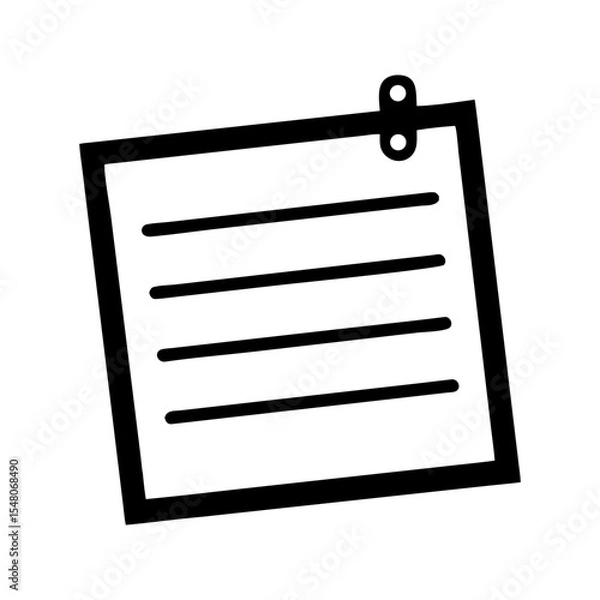 Fototapeta Note Paper Icon with Paperclip, Blank Lined Document vector illustration