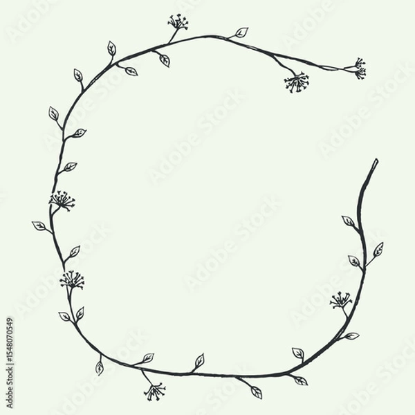 Fototapeta The frame is vegetal. Curly vine and dandelions. Frame by hand. Linear floral pattern. Pattern for book cover.