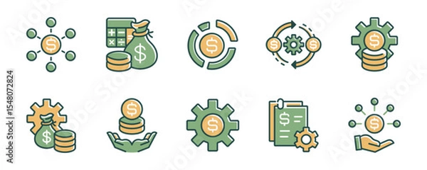 Fototapeta collection of financial gear money management icon line set business budget accounting strategy planning with cog wheel symbol vector illustration
