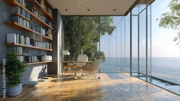 Fototapeta Beautiful Zoom Background With Stunning Ocean View Office