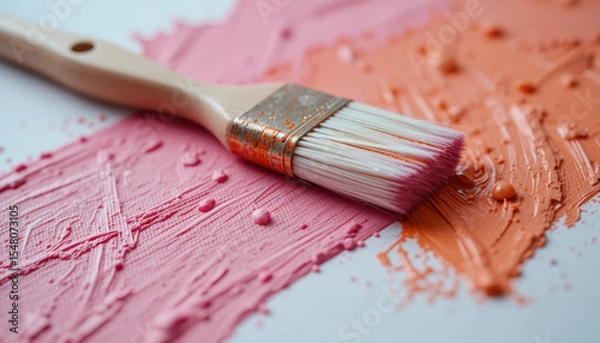 Obraz Paintbrush on Pink and Orange Acrylics .