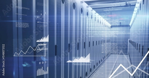 Obraz Displaying server rack corridor in data center with cable trays hosting floating analytics overlays