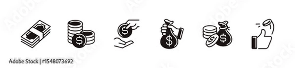 Fototapeta simple dollar cash currency icon line set financial dollar bag and coin stack vector business balance wallet wealth signs illustration for web and app