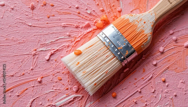 Obraz Pink & Orange Paintbrush Texture: Artistic Background .