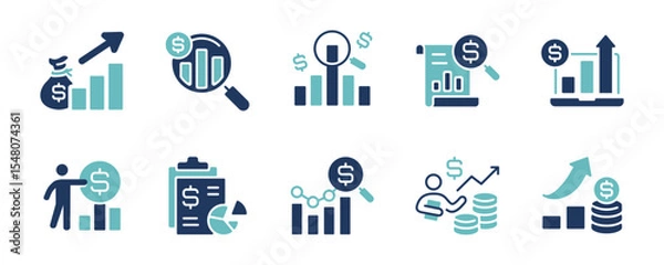 Fototapeta simple financial tracking report icon set business investment growth profit chart signs vector illustration accounting balance analysis information record symbol design
